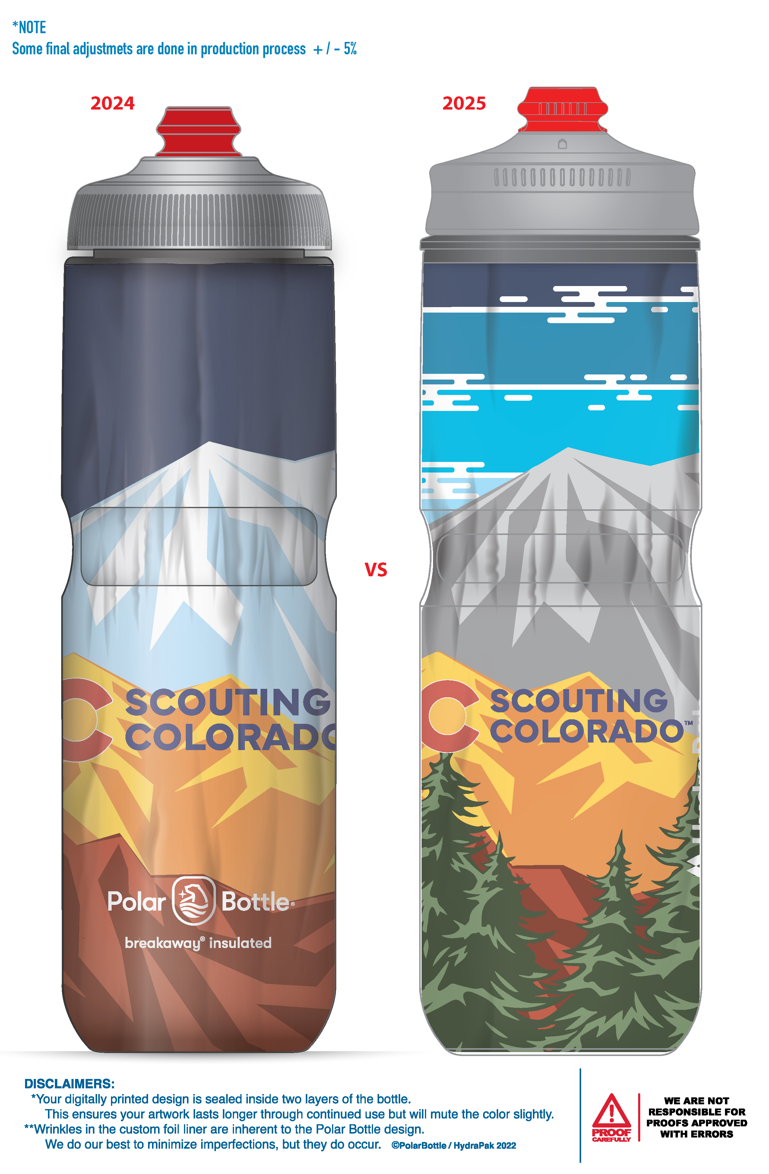 Comparison of the 2024 and the 2025 Greater Colorado Council Cycling Water Bottles