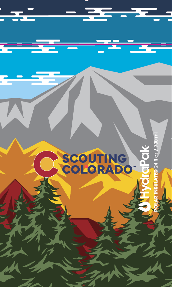 Flat design for the 2025 Greater Colorado Council Insulated Cycling Water Bottle